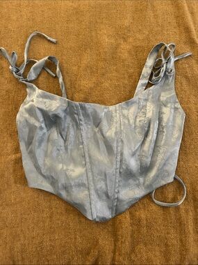 Satin Corset Crop Top in Light Blue